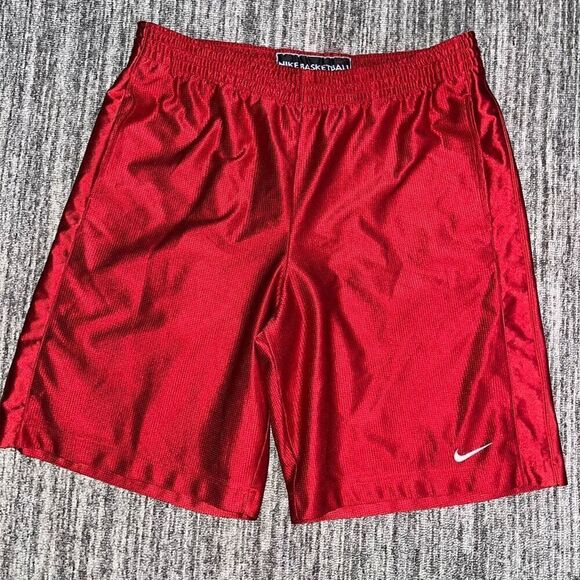 Nike Men’s Size Large Vintage Athletic Basketball Shorts Red‎ Elastic Waist - Picture 1 of 6